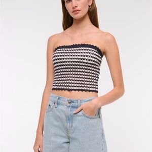 Abercrombie & Finch Crochet-Style Tube Top A&F white and blue